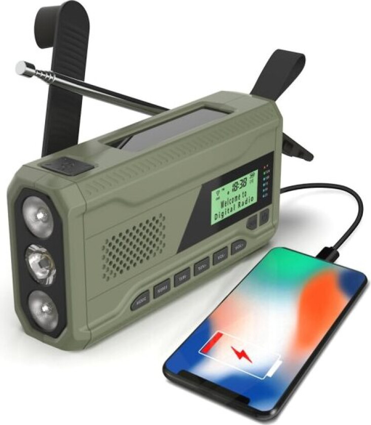 Bærbar DAB/FM-radio 4000mAh Dynamo Solradio Solveivradio Overlevelsesradio DAB-radio USB-lader med nødalarm Vekkerklokke