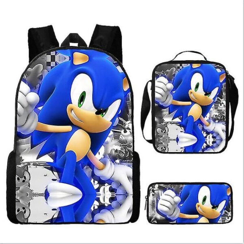 Sonic barneskole skolesekk tredelt sett Anime tegneserie ryggsekk skulderpose pennal pencil case 13