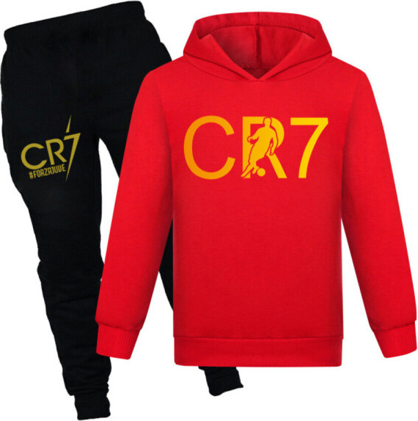 CR7 Ronaldo Barn Gutt Casual Treningsdress Fotball Genser med hette Treningsbukse Genser Red Red 150cm