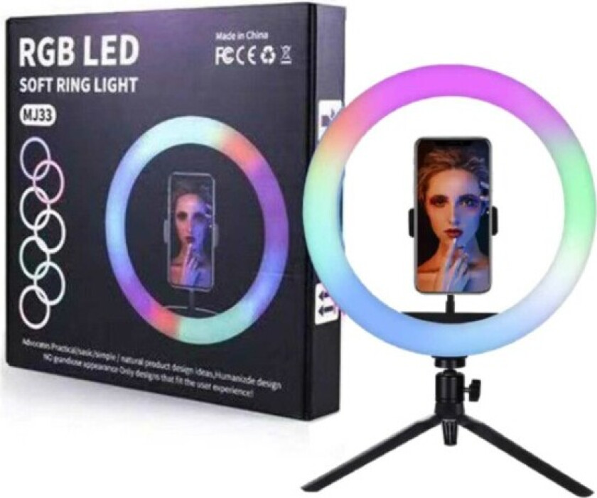 RBG Selfie Loof LED Ring Light State og Mobile Check svart