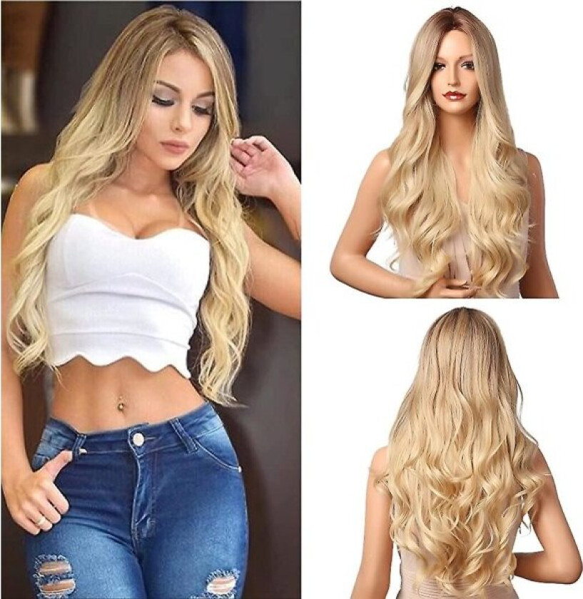 TG Blond parykk for Heilwiy kvinner. Lang krøllete bølgete blond parykk foran