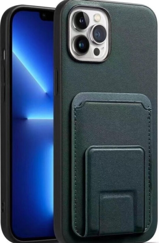 'iPhone 14 Pro'-deksel med stativfunksjon og rom for kort Green