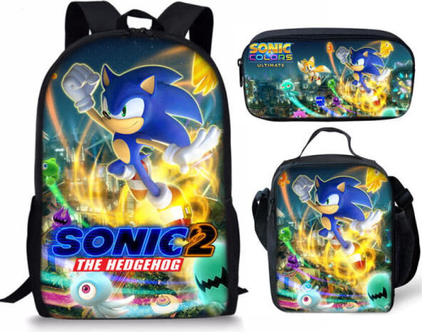 Sonic 2 student skolesekk Barn måltid veske pennveske tre deler sett Sonic backpack 1 sett