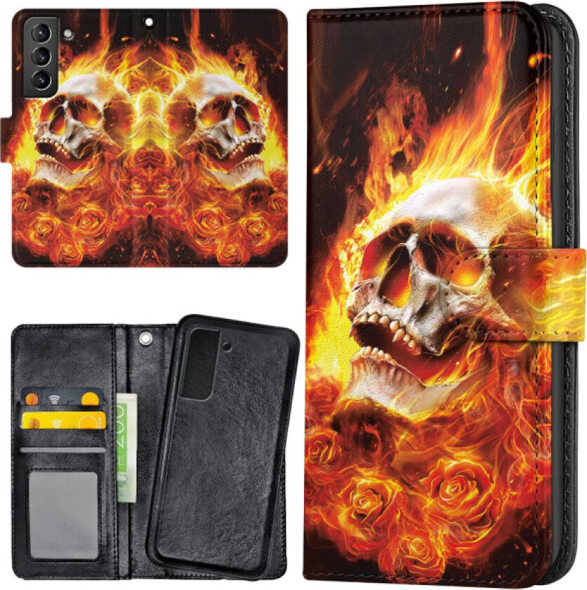 Samsung Galaxy S21 FE 5G - Lommebok Deksel Burning Skull