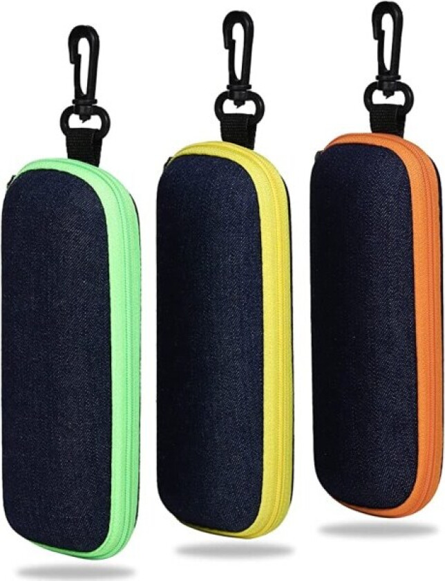 3-delt bærbar denim brilleetui, glidelås brilleetui