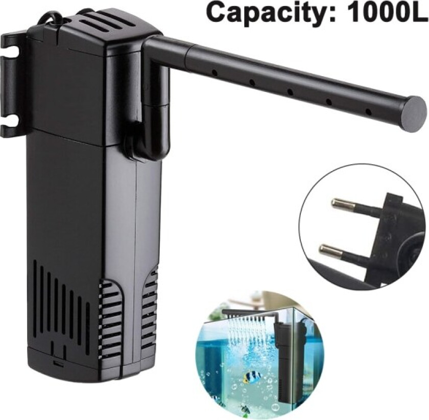 Akvariehjørnefilter, innvendig filter med akvariepumpe, 1000L