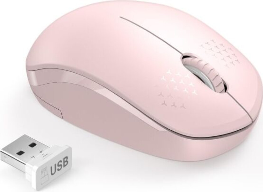 Trådløs mus, 2,4G støyfri mus med USB-mottaker - bærbar datamus for PC, nettbrett, bærbar PC med Windows-system - rosa