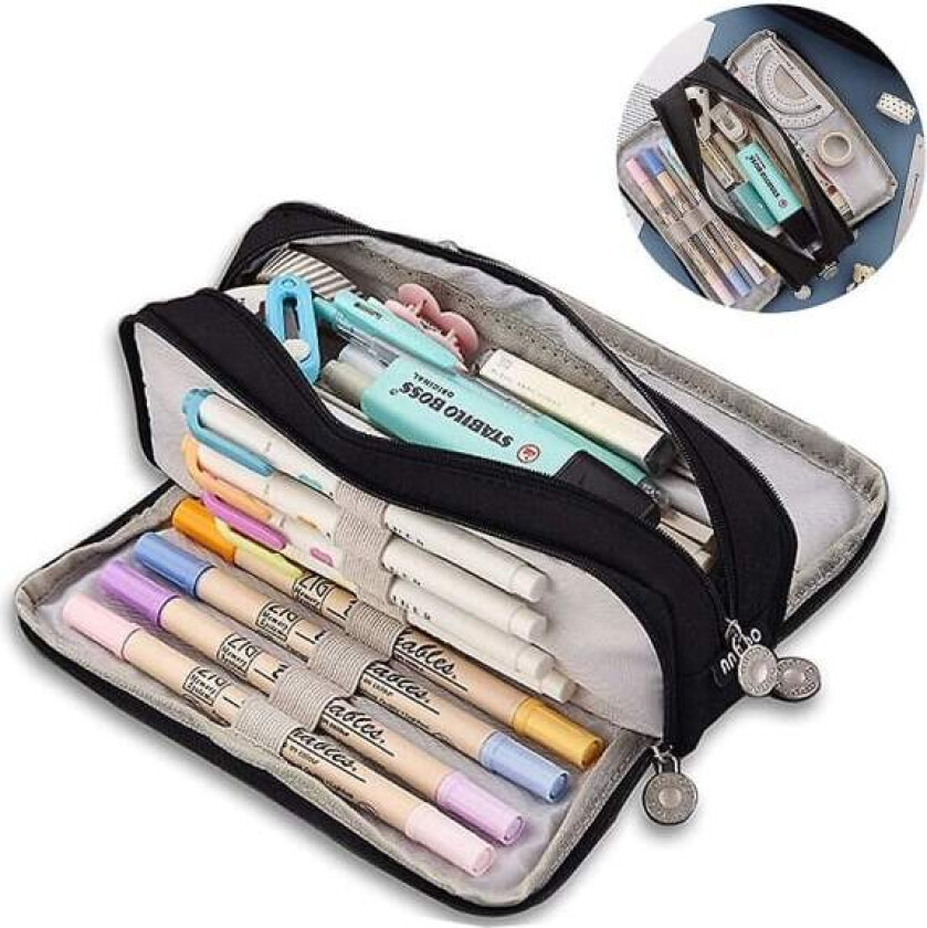 Stor etui, holdbar pennal Svart