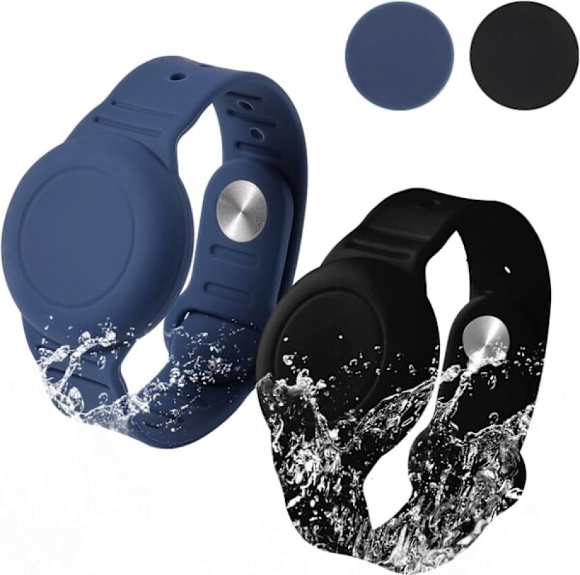 2 stk. Barn Airtag Armbånd, Vanntett Silikon Anti-Lost Justerbart Bånd for GPS Sporing Tag - Blå og Svart
