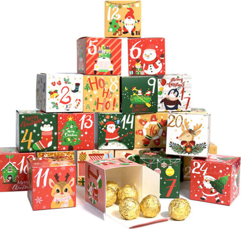 Jul Adventskalender Bokser 24 Dager Bokser Papir Adventskunst