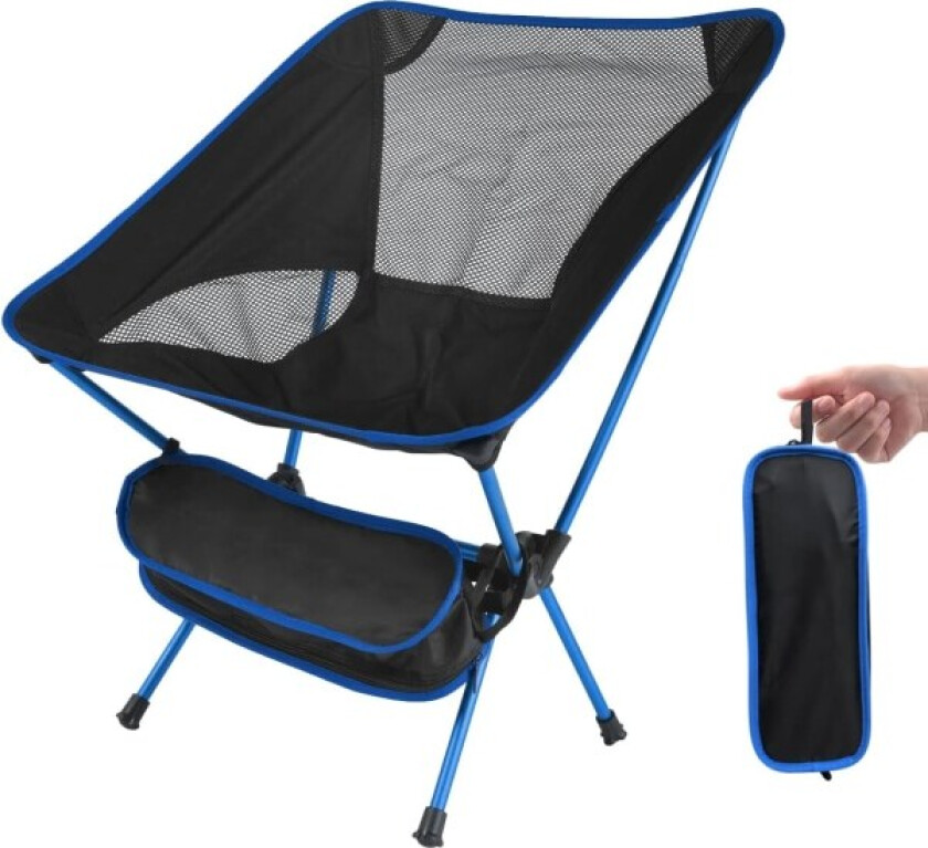 Sammenleggbar campingstol, ultralett, bærbar ryggsekkstol, kraftig 135 kg kapasitet, utendørsstoler med bæreveske for camping, hage blue