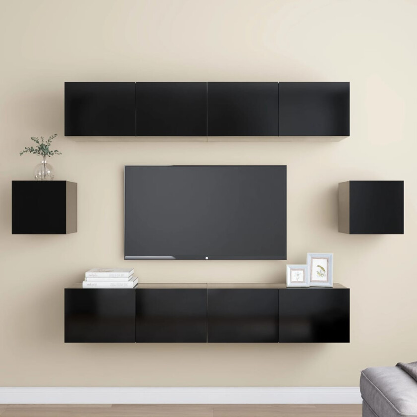 TV-benksett 6 deler svart sponplate