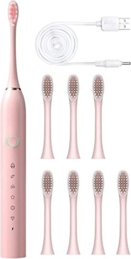 Elektrisk tannbørste, 26x26x7 cm, Elektrisk tannbørste med 8 børstehoder, Smart 6-trinns timer Elektrisk tannbørste IPX7 vanntett, Hvit