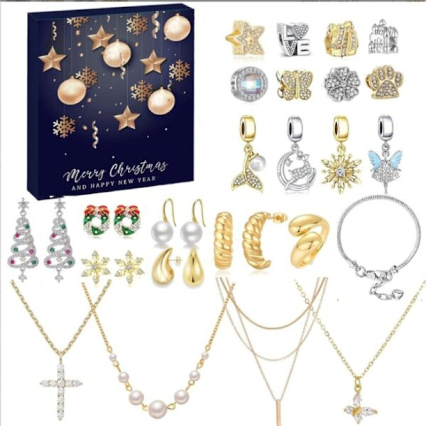 Julekalender 2024 Smykker, Adventskalender 2024 | Julekalender 2024 Nedtelling Kalender Øredobber Armbånd