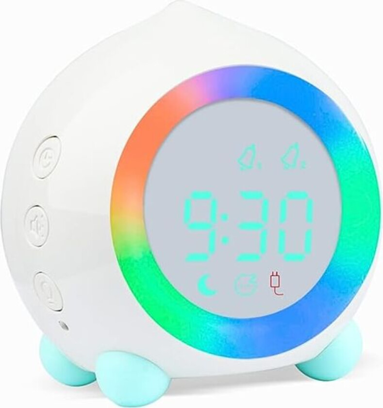 (Hvit) Vekkerklokke for barn Lysende tall, LED-lys Vekkerklokke Nattlys, Morgen Natt Barn Justerbart volum Snooze USB Oppladbar