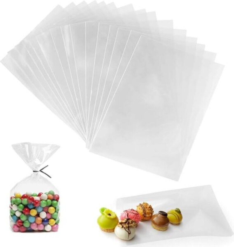 Klart cellofanposer 15 x 20 cm Godteri gavepose 200 OPP Cellofan Bær Plastposer Små klare poser til jul Halloween Nyttår Påskepose