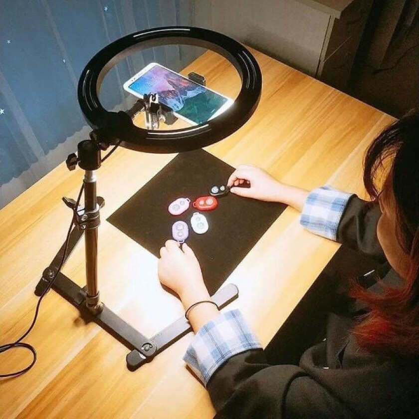 Overhead Ramme + 26cm Ringlys + Robotarm + Mobiltelefon Skrivebord Brakett Lat Overhead Skyting Brakett Fyll Lys  (FMY)