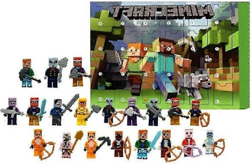 Julekalender 2024 for Barn, 24 Dagers Julegavekalender med 24 Minecraft Figurer Leke Blindboks