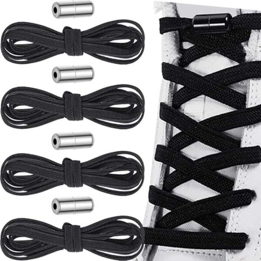 2 par svarte slipsfrie elastiske skolisser Black one size