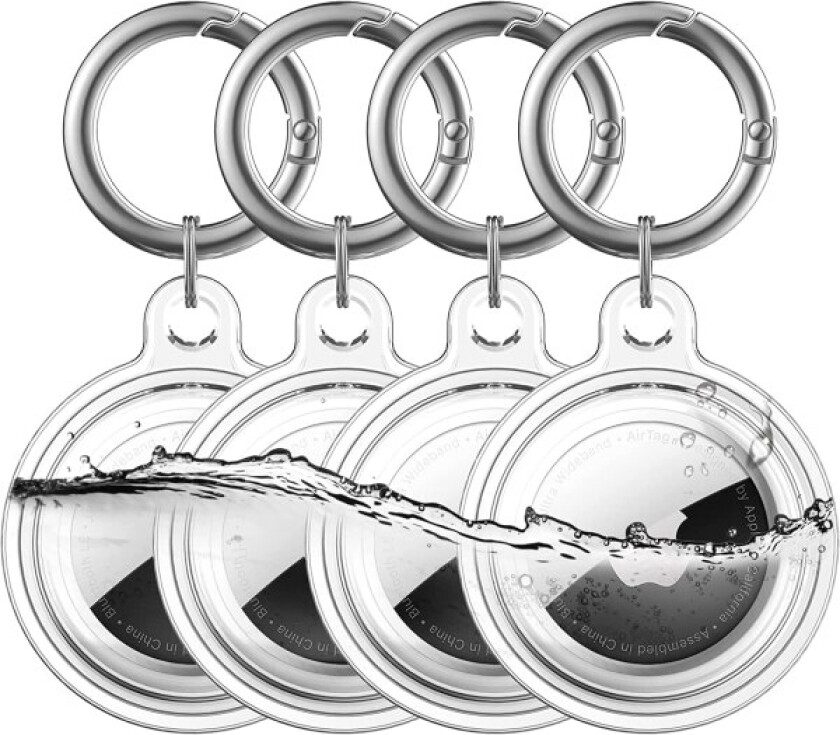 Vanntett holder, 4-pak Apple Airtag nøkkelring, AirTag deksel for hundehalsbånd, bagasje, nøkler