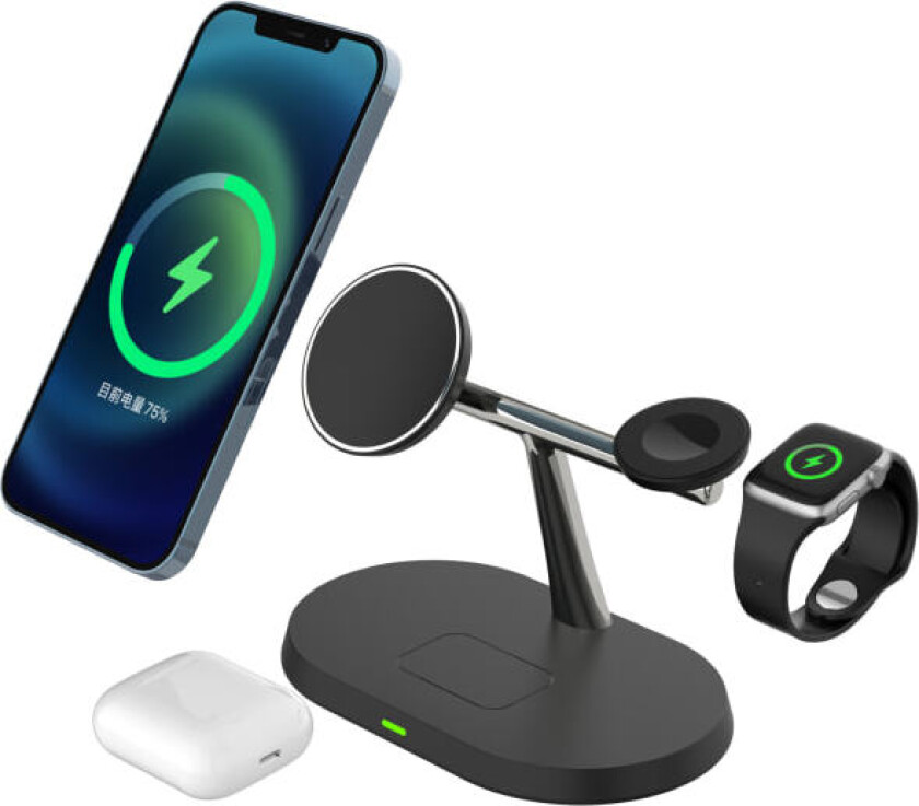 3-i-1 MagSafe trådløs lader for iPhone / Apple Watch / AirPods Svart