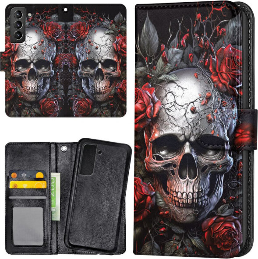 Samsung Galaxy S21 FE 5G - Lommebok Deksel Skull Roses