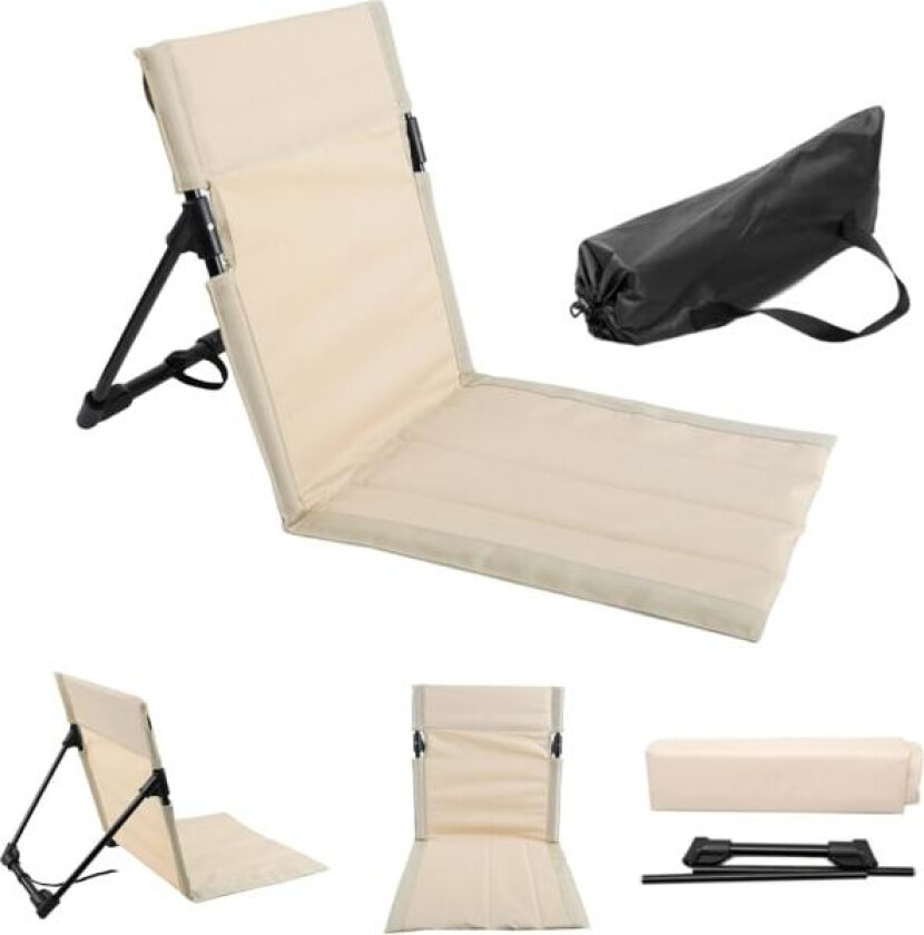 Strandstol med ryggstøtte, sammenleggbar hagestol, sammenleggbar strandmatte med ett-trinns montering (Beige)