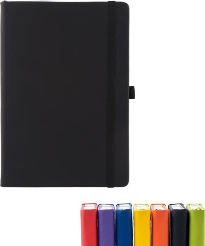 A5 Notatbok med linjerte sider, elastisk bånd, PU-lær klassisk skrivebok, medium premium linjert papir, rulet journal 160 sider (svart)