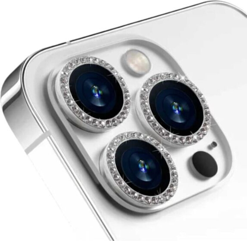 iPhone 14 Pro/Pro Max objektivdeksel Bling Diamond Silver sølv