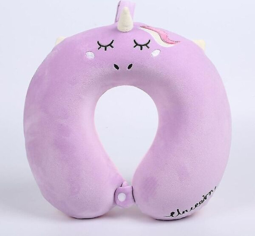 Reisepute for barn, enhjørning reise nakkepute med trykknapp U-formet pute