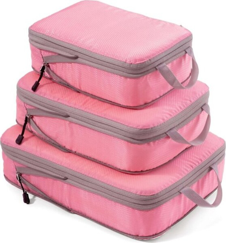 Kompresjonspakkekuber for kofferter, 3 stk utvidbar koffertarrangør, lett reisebagasjeorganisator, pakkeposer, oppbevaringsposer, reise Pink