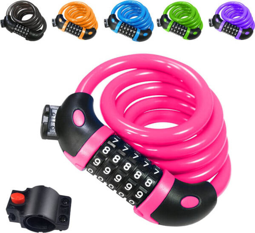 Sykkellås (rosa), lang sykkellås 120 cm x 12 mm, tyverisikker kabel for sykkel, scooter, motorsykler, sykkelport med 5-sifret intelligent kode og barnevogn, sykkel, tyverisikker sykkellås