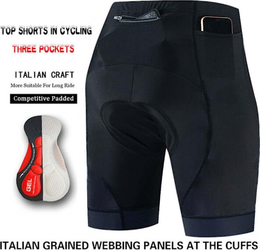 Sykkelshorts, sykkelshorts med tre lommer, herre sommervei fjell b black black XL