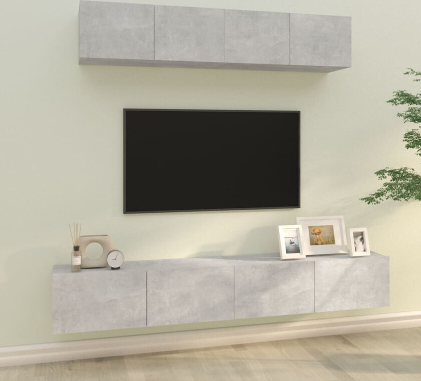 TV-skapsett 4 deler betonggrå konstruert tre