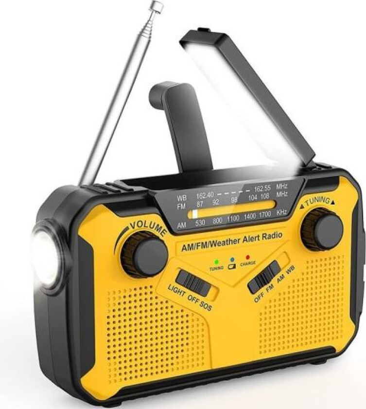 Solcelledrevet radio, AM/FM bærbar sveiveradio nødradio med 2500mAh