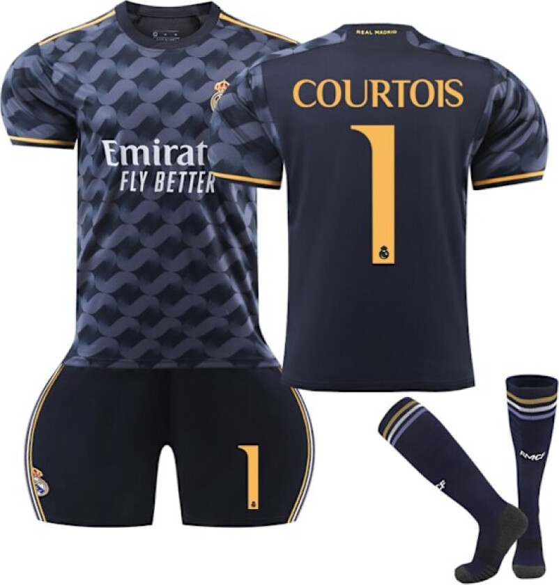 2024 Real Madrid Borte Fotballdrakt Barn yz Nr. 1 COURTOIS nr 1 COURTOIS 10-11 Years