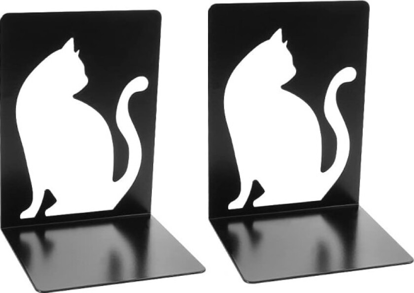 1 par bokstøtter, bokstøtter, bokstøtter for hyller, kraftige metallbokstøtter i svart for hyller Kontorer - Hvit katt