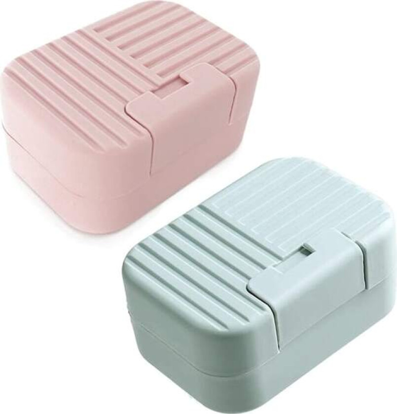 Såpekopp med lokk, 2 stk såpekopper, såpedispenser for reise, bærbar dusjsåpedispenser Perfekt for bad, reiser, camping (rosa, blå)