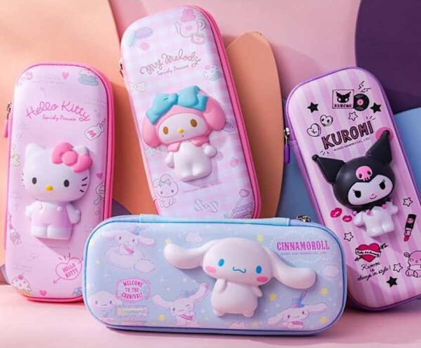 PU Dobbeltlags Stor Kapasitet Blyantveske Skole Blyanter Veske Pung Pennal Fornødenheter Stasjonær Hello Kitty