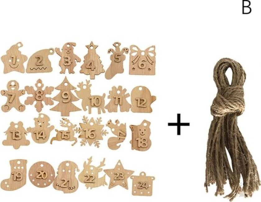 1-24 siffror Nedräkning jul adventskalender trähänge B
