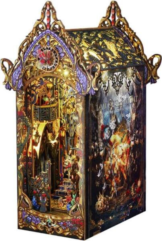 DIY-dukkehus i tre, bokhylle-sett med LED-lys, 3D-puslespillbyggesett, miniatyr C