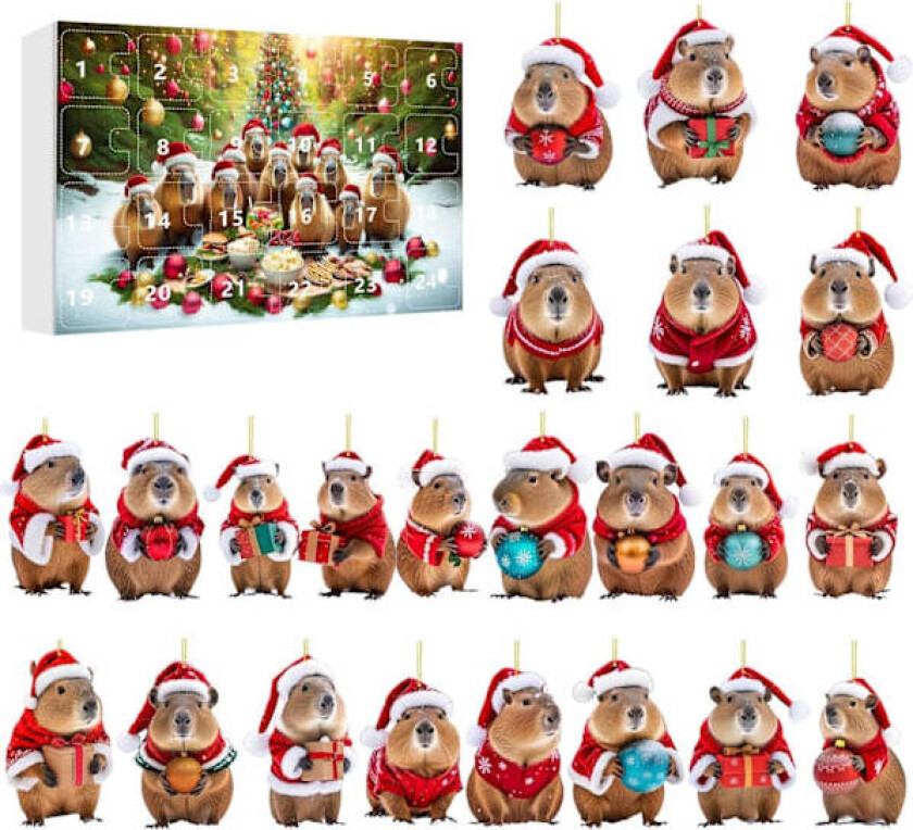 Kapibara Adventskalender, Akryl Julepynt til Jul 2024 Style