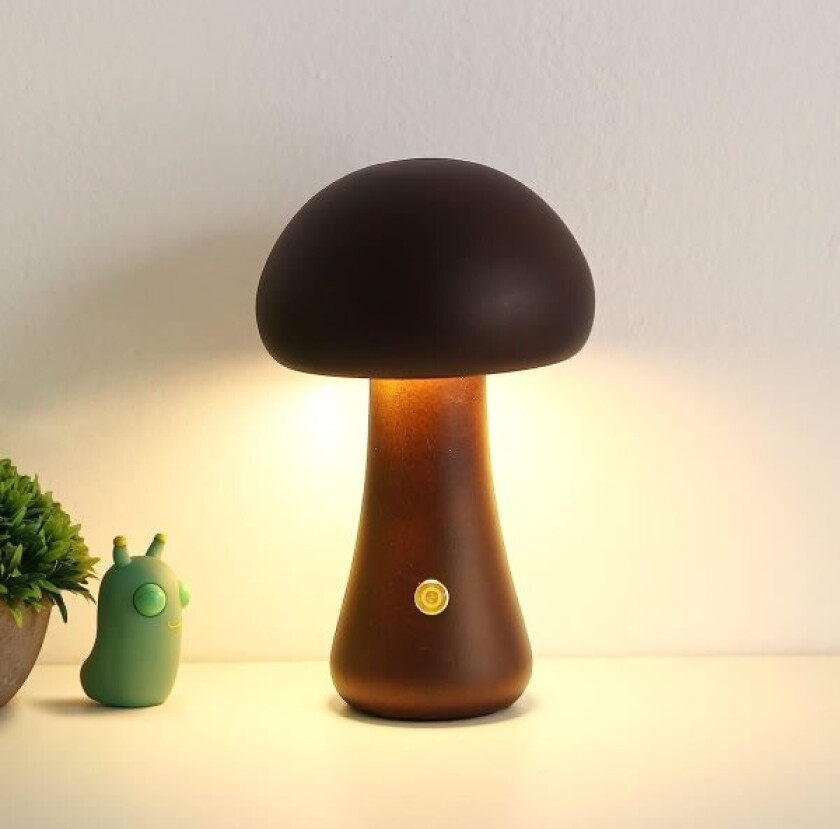 IC Sopplampe for soverom, bærbar dimbar nattlampe med USB-lading, trådløs nattlampe, soppbord (stor, valnøtt A)