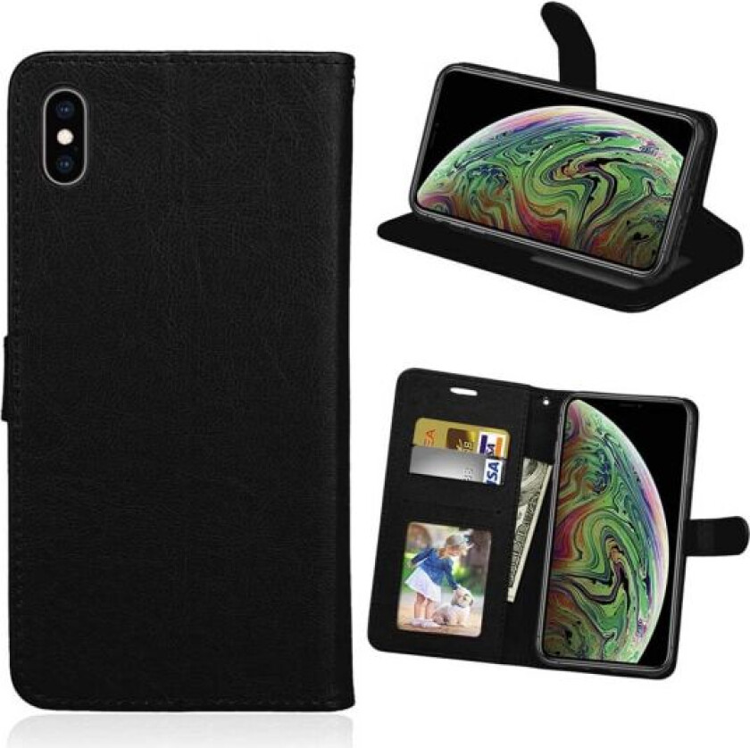 iPhone XS Wallet Case Black Leather Leather Case svart