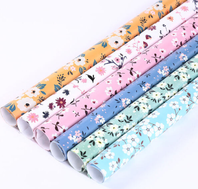 Bilde av 6-pakke med 6 mønsterfarger, små blomster, gavepapir, gavebutikk
