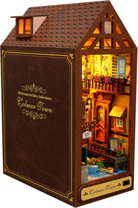 Bokhylle Miniatyr Dukkehus Sett, Diy 3d Trespill Bokstøtte For Bokhylle Innlegg Dekor Med Led Lys, Sett Håndverk For Tenåringer Voksne