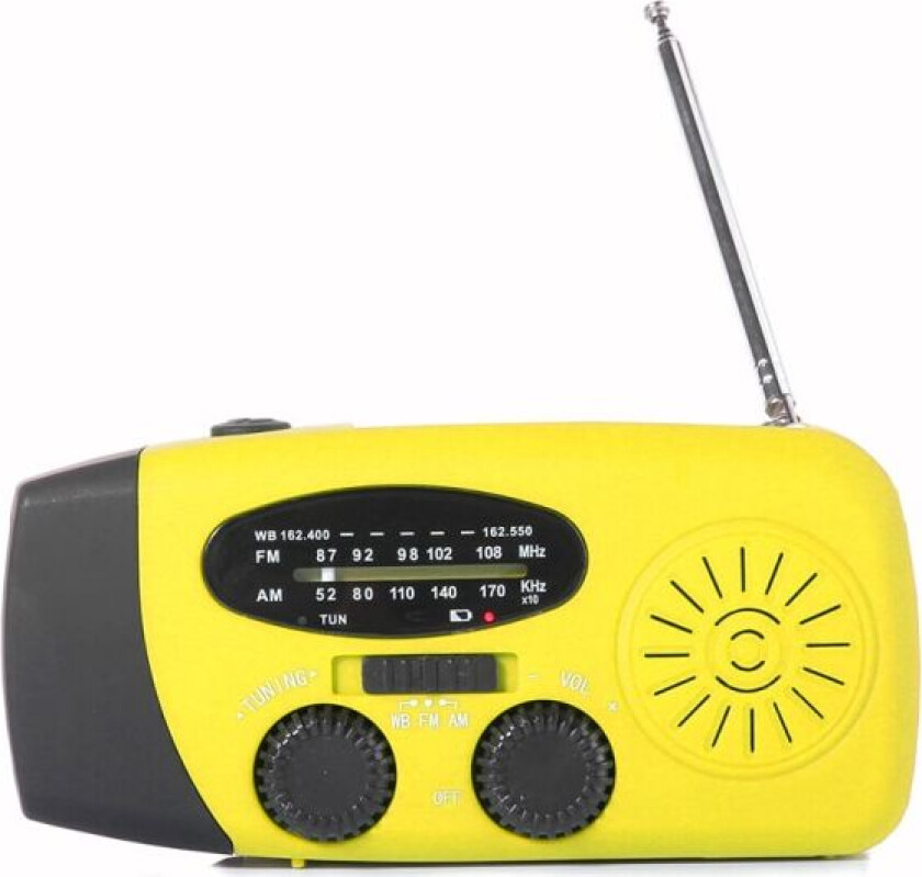 Solcelledrevet radio, overlevelseshåndtak Dynamo AM/FM nødradio for vær, med oppladbar bruk for husholdning og utendørs camping, fotturer