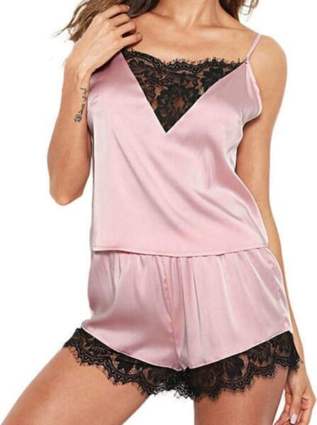 Kvinner ermeløs pyjamas atin Cami Top + horts Pyjamas et pink S