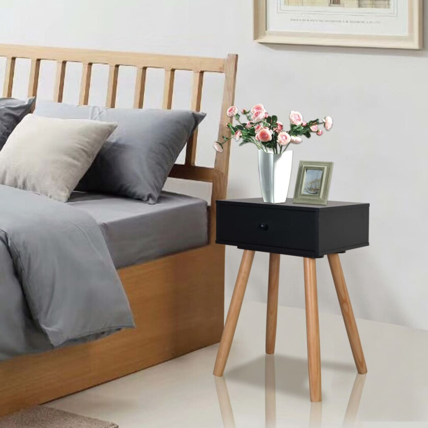 Nattbord 2 stk heltre furu 40x30x61 cm svart