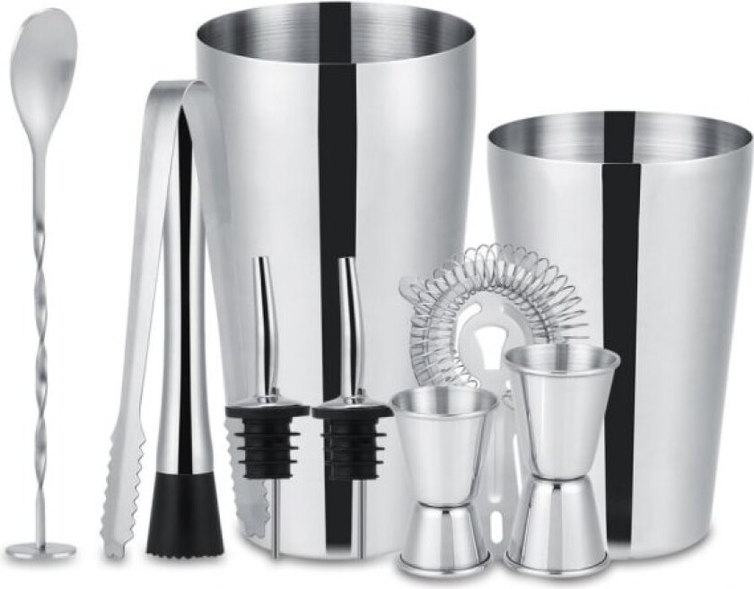 10-delt cocktailsett, barsett, shaker 700 ml - Rustfritt stål 700 silver